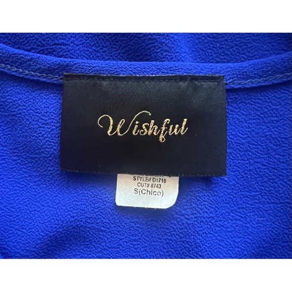 EUC Royal Blue Faux Wrap Dress | Wishful Sash Bow Flutter Sleeve V-Neck Cobalt - Picture 3 of 4